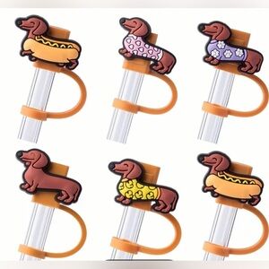 Dachshund Dog Silicone Straw Toppers Set of 6